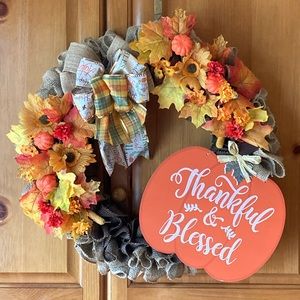 New Handcrafted Fall Floral Burlap Wreath